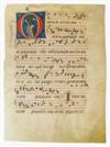 MANUSCRIPT LEAVES   FANTASTIC CREATURE.  Vellum leaf from Latin antiphonary with grotesque historiated initial.  Italy, circa 1320